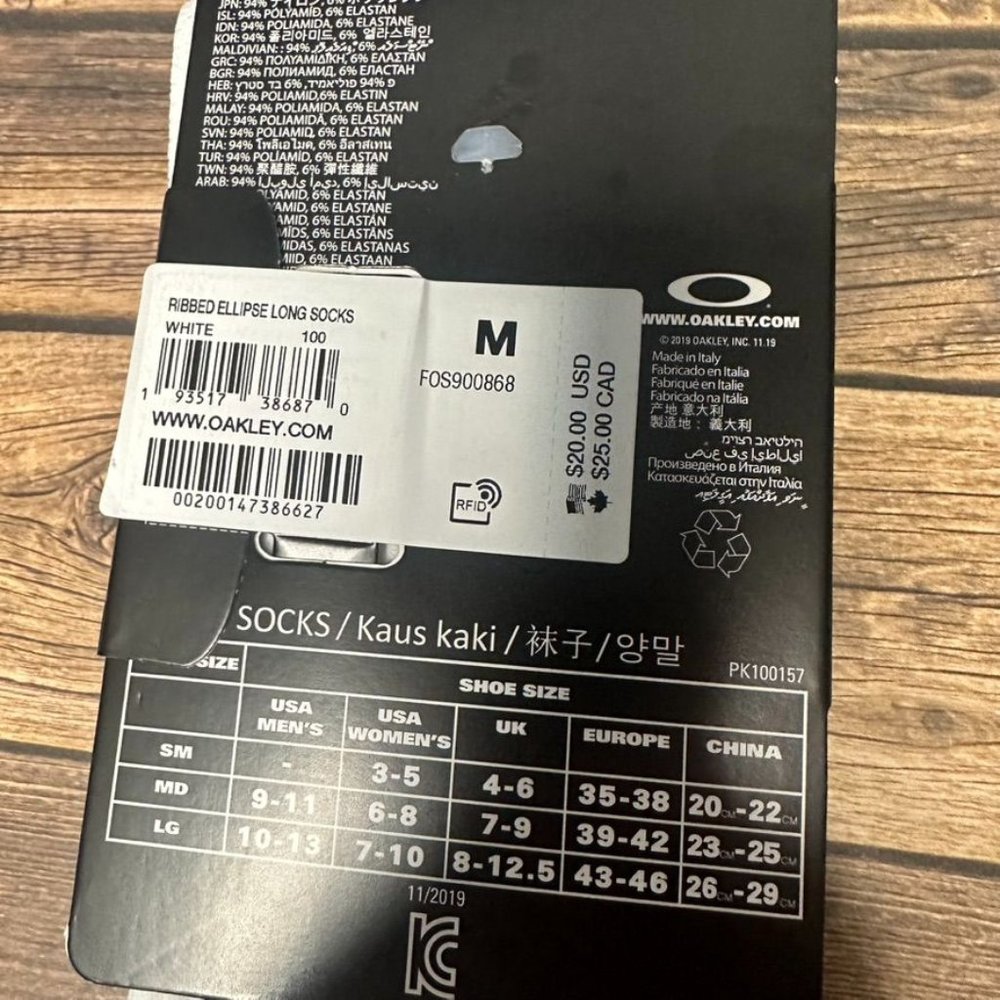 NWT Oakley Ribbed Ellipse Long Socks Size Medium (White) *Unopened* Unisex - Picture 7 of 8